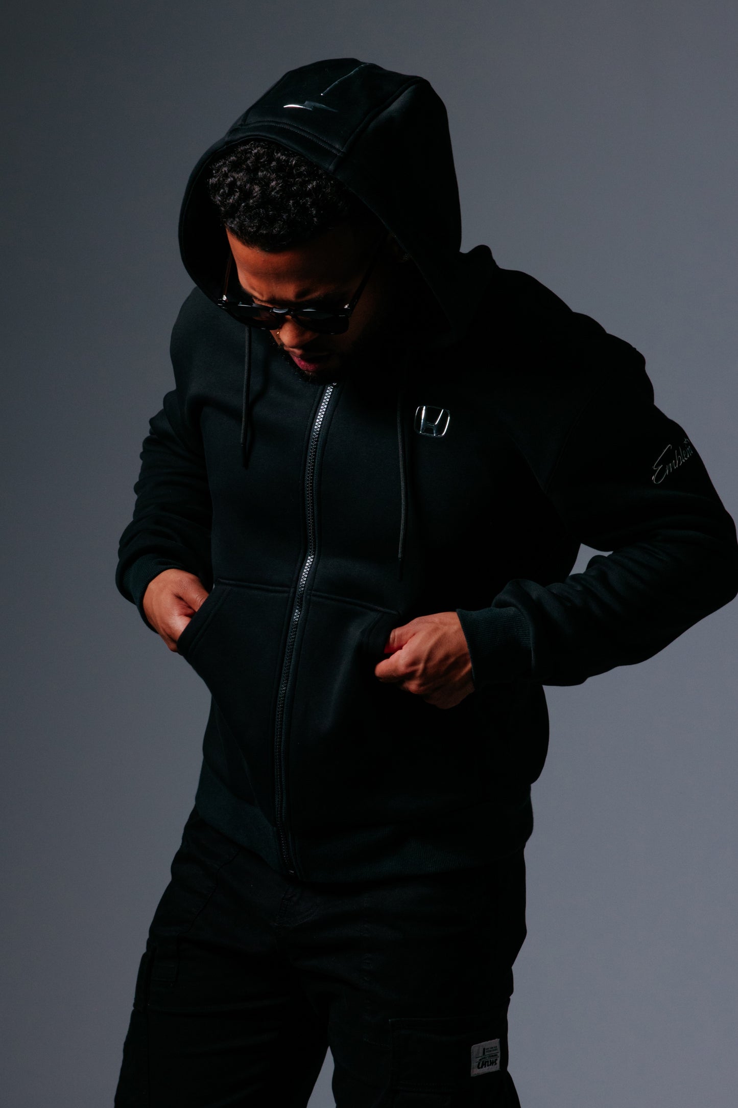 Autocannon x Honda Emblem - Zip Hoodie Jacket BLACK