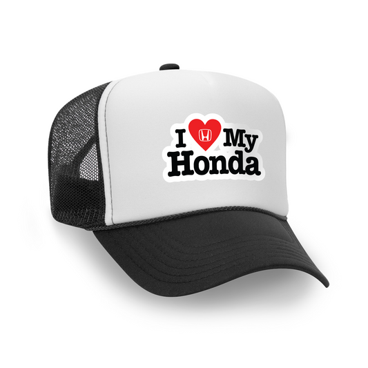 SGR x I Love My Honda Hearts Trucker Hat BLACK AND WHITE